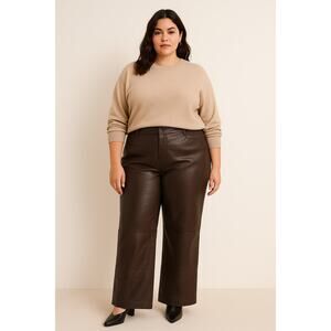 Linda Allard Ellen Tracy Womens 100% Leather Pants 14 Brown Wide Leg Luxury